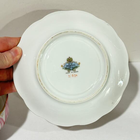 EW Princess Japan bowl & saucer set white pink gold lotus flower porcelain - Picture 8 of 9